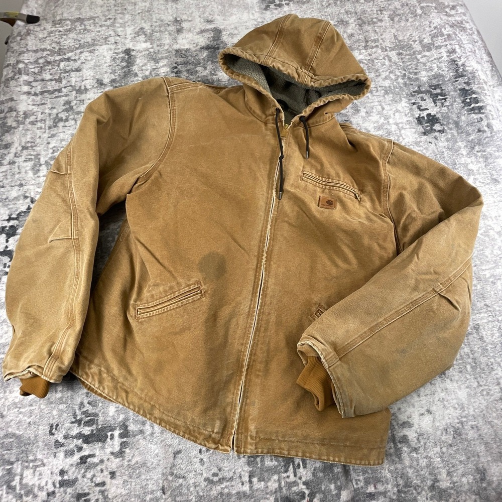 Carhartt Mens XL‎ Tall Sherpa Lined Sierra Jacket Sandstone Duck Brown Hooded